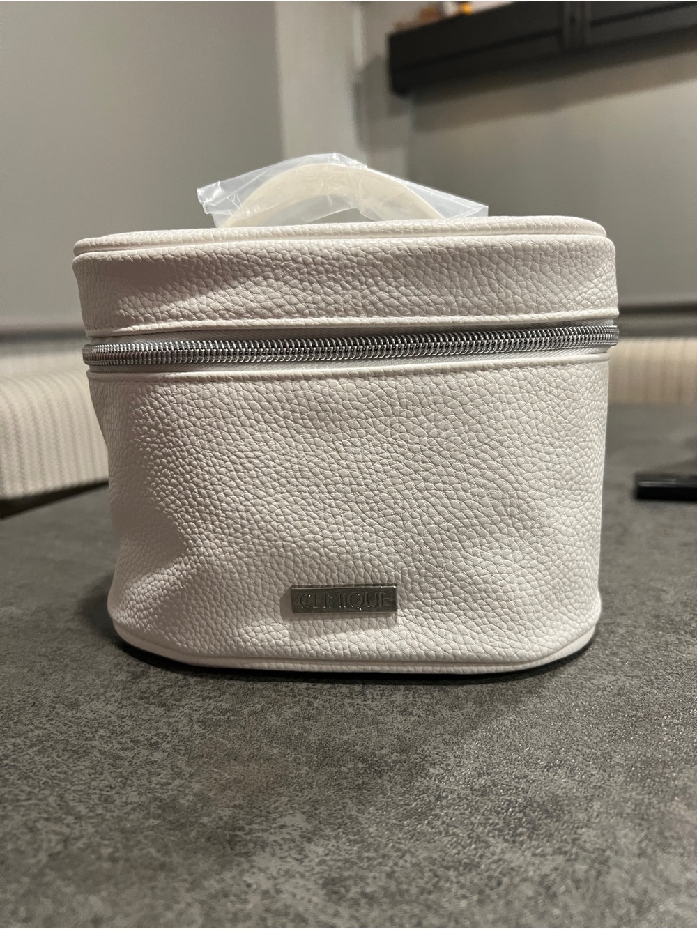 Clinique Cream Textured Cosmetic Case with Top Handle